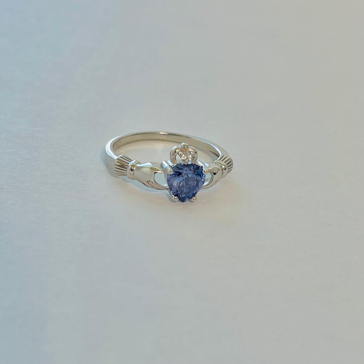 925 Sterling Silver Tanzanite CZ Heart Claddagh Ring | December Birthstone Irish Friendship Loyalty Ring