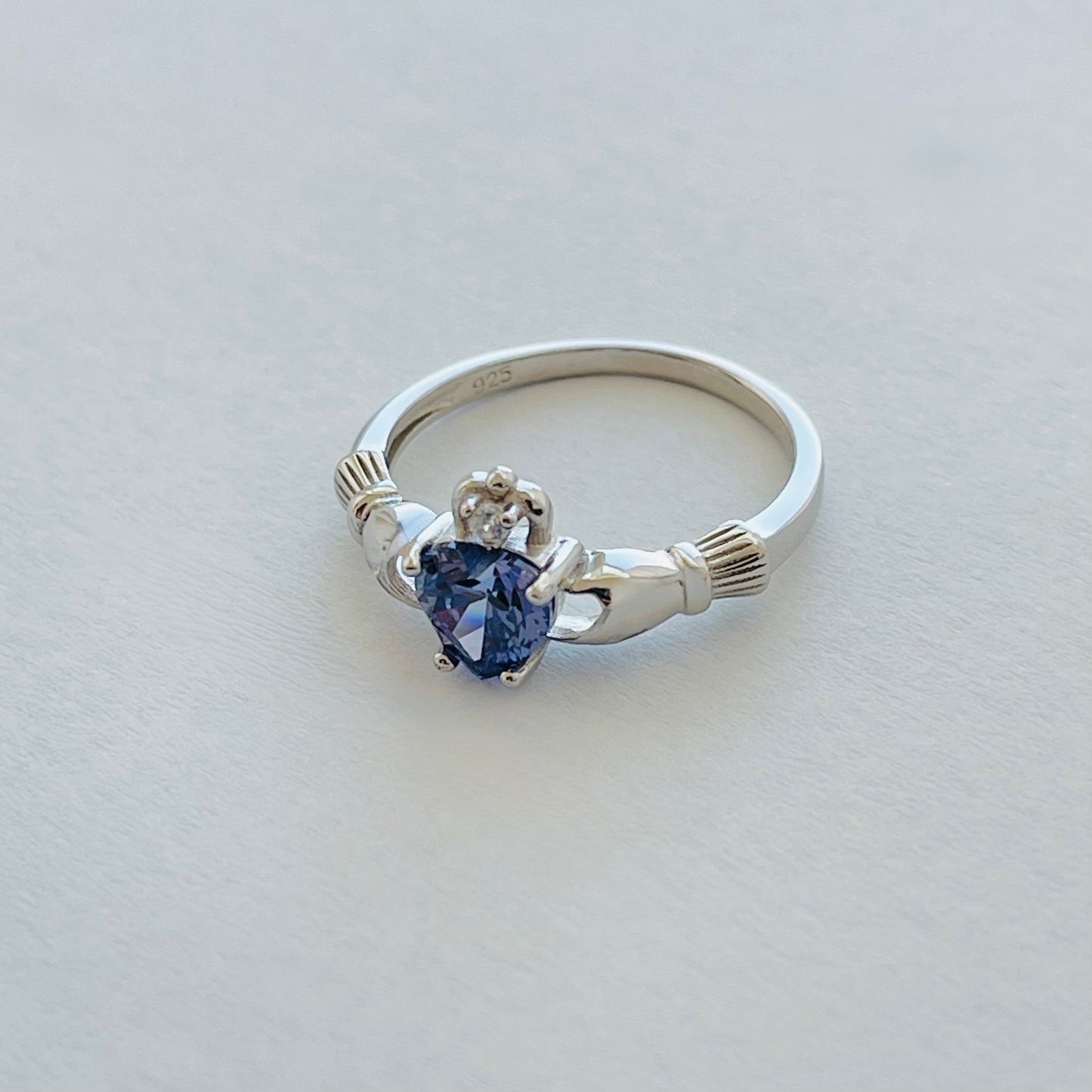 925 Sterling Silver Tanzanite CZ Heart Claddagh Ring | December Birthstone Irish Friendship Loyalty Ring