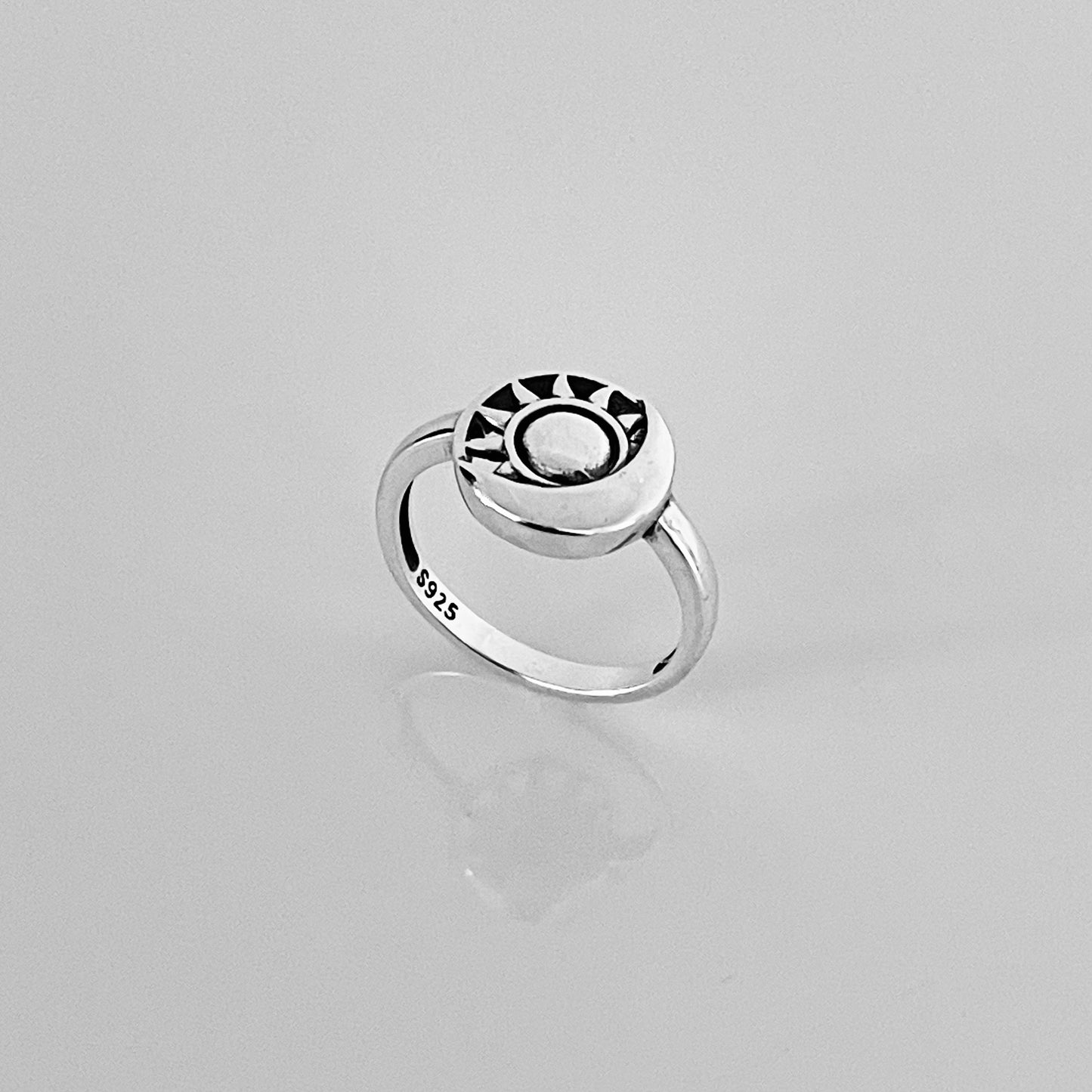 Sterling Silver Sun and Crescent Moon Ring, Celestial Silver Ring