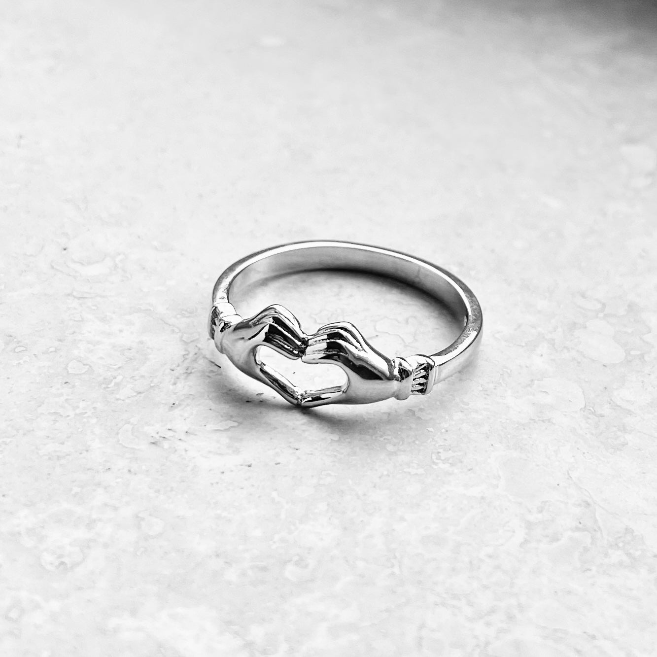 Sterling Silver Love Heart Hand Ring, Minimalist Claddagh Heart Silver Ring