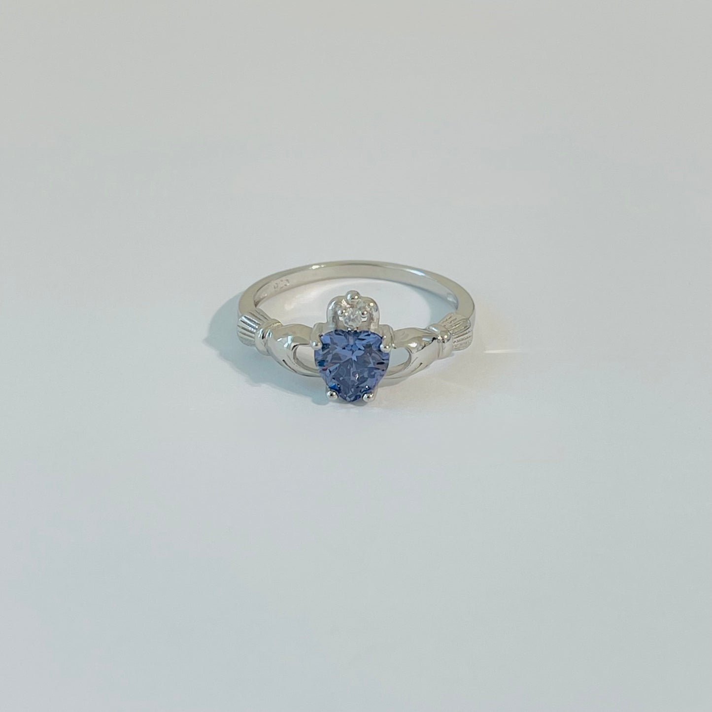 925 Sterling Silver Tanzanite CZ Heart Claddagh Ring | December Birthstone Irish Friendship Loyalty Ring