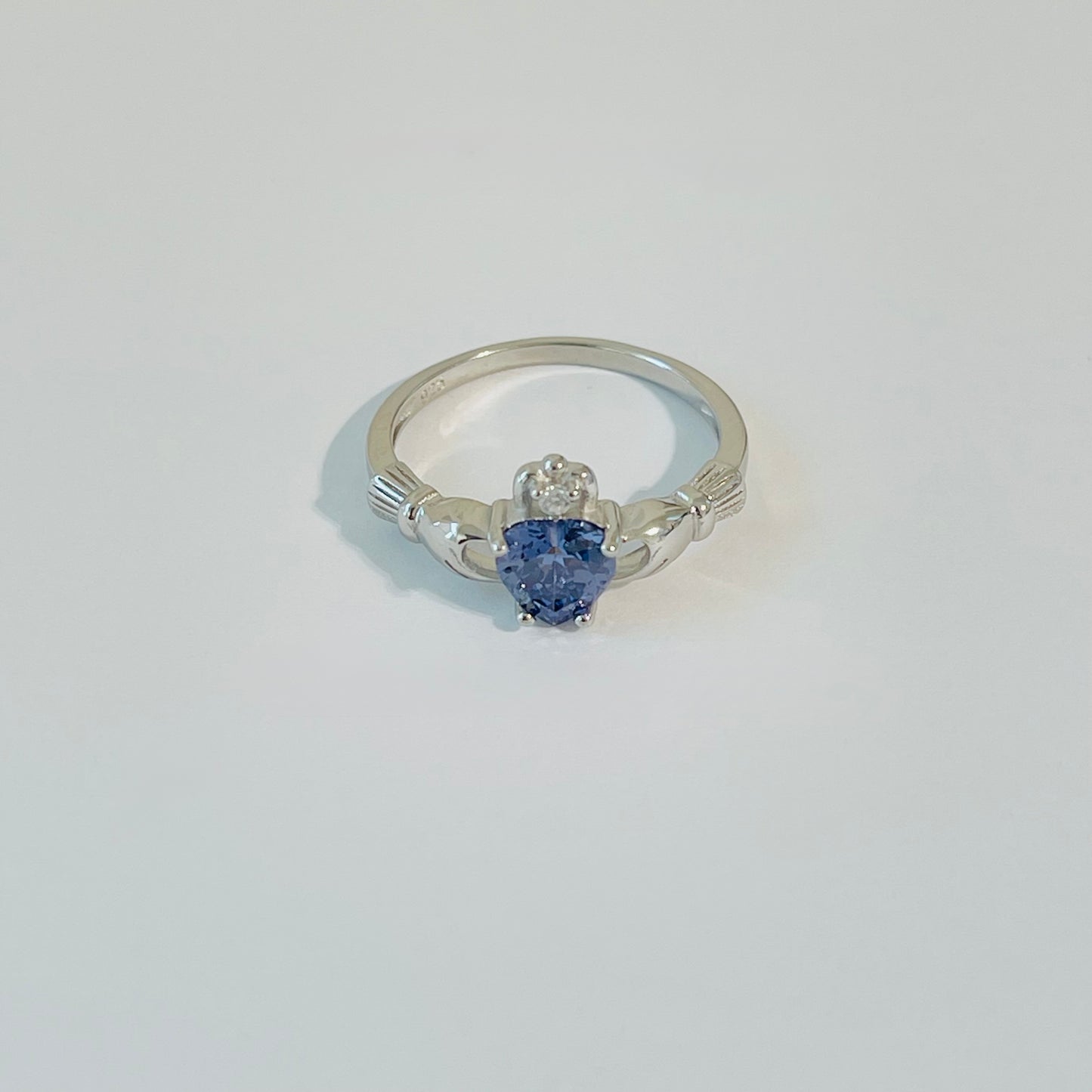 925 Sterling Silver Tanzanite CZ Heart Claddagh Ring | December Birthstone Irish Friendship Loyalty Ring