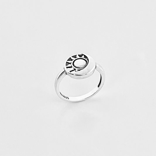 925 Sterling Silver Sun and Crescent Moon Ring, Celestial Sunshine Silver Rings