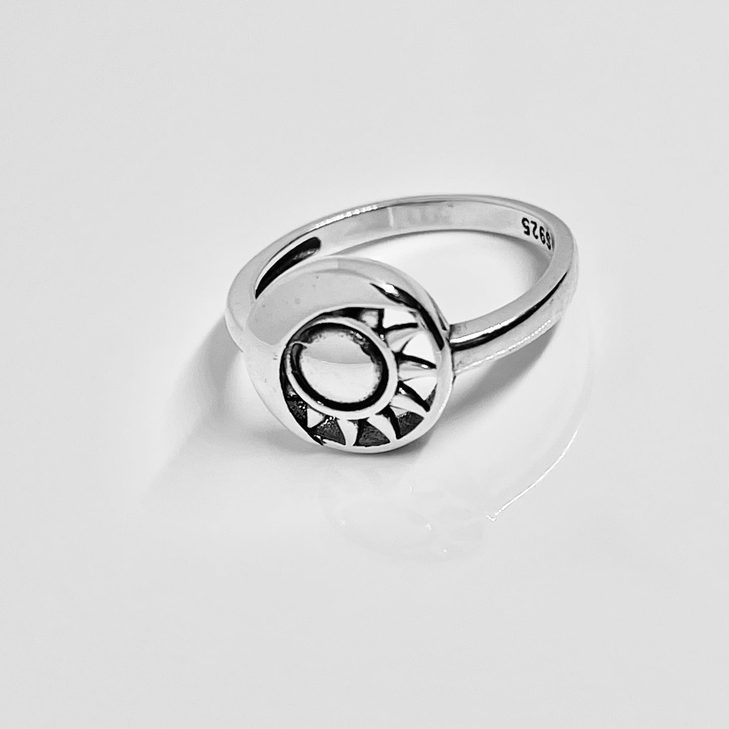 Sterling Silver Sun and Crescent Moon Ring, Celestial Silver Ring