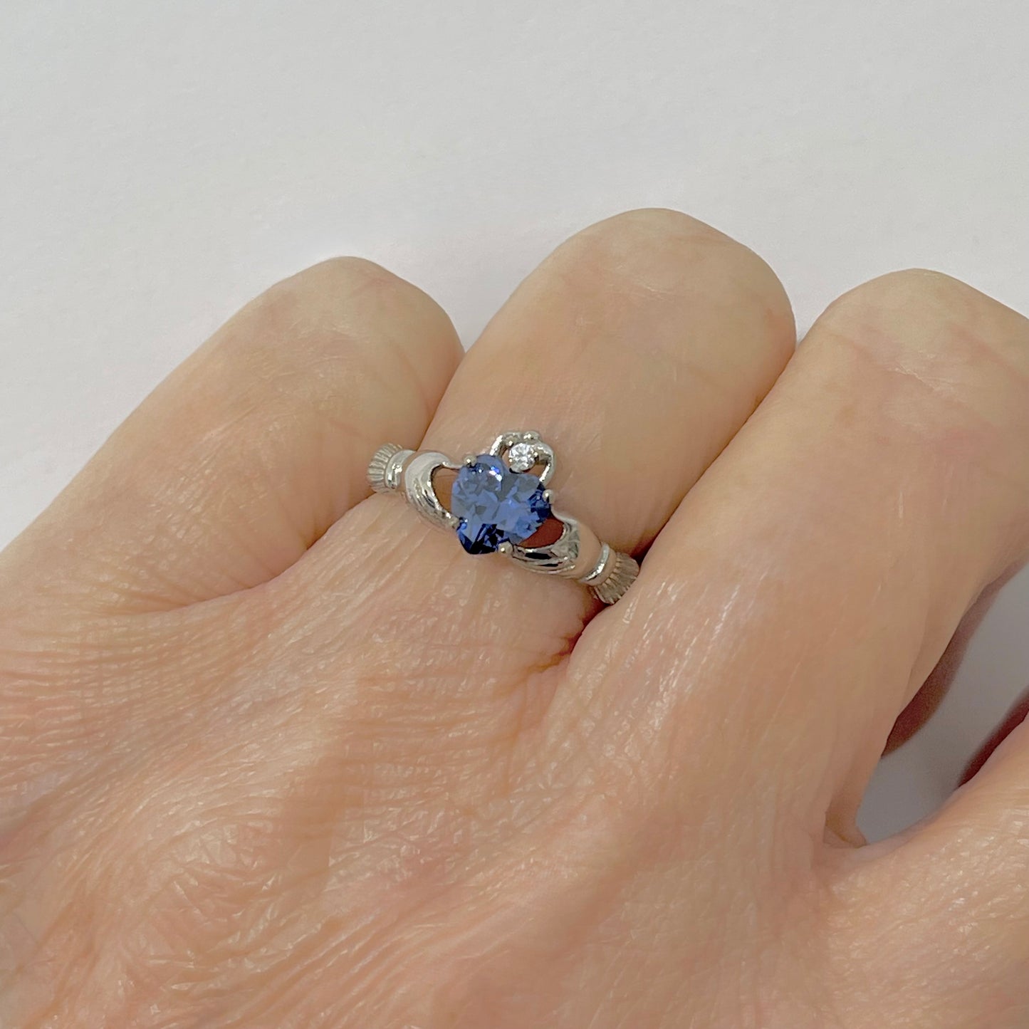 925 Sterling Silver Tanzanite CZ Heart Claddagh Ring | December Birthstone Irish Friendship Loyalty Ring