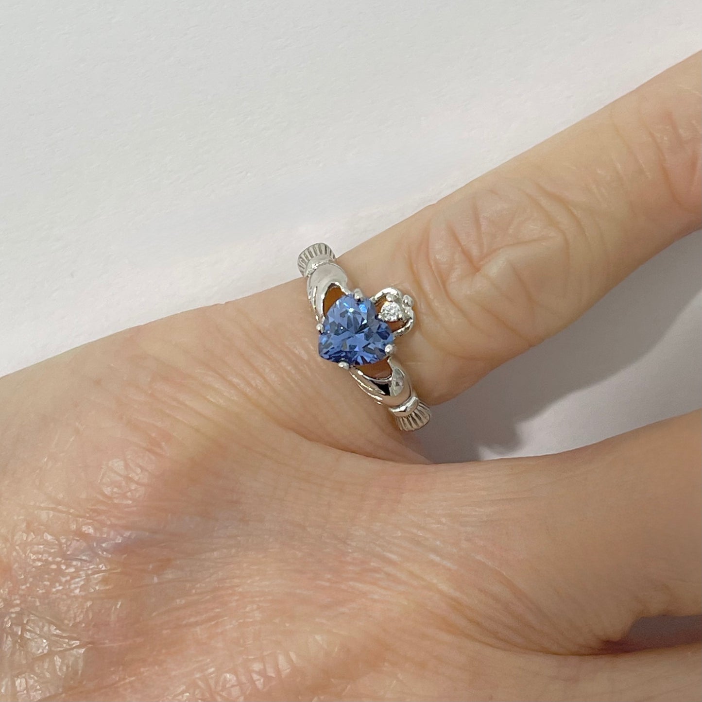 925 Sterling Silver Tanzanite CZ Heart Claddagh Ring | December Birthstone Irish Friendship Loyalty Ring