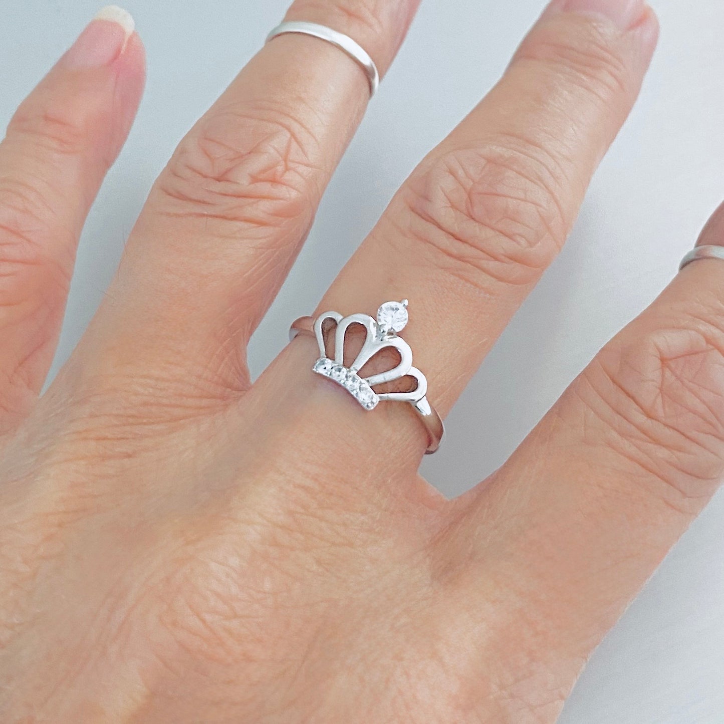 Sterling Silver Delicate Crown Ring with CZ, Royal Queen Princess Silver Rings