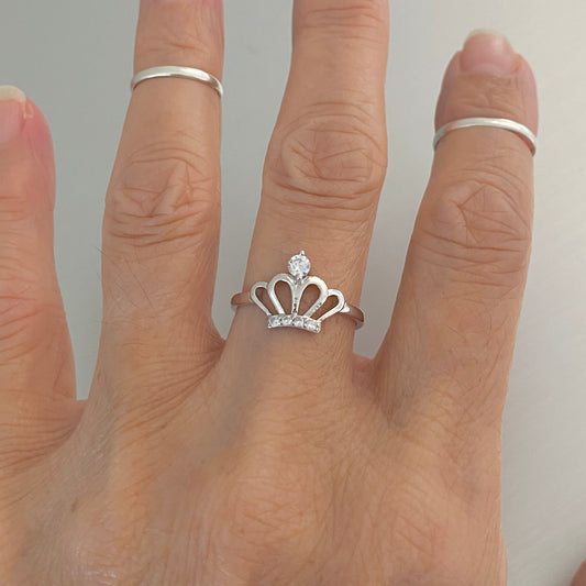 Sterling Silver CZ Crown Ring, Princess Silver Rings, Victory Ring