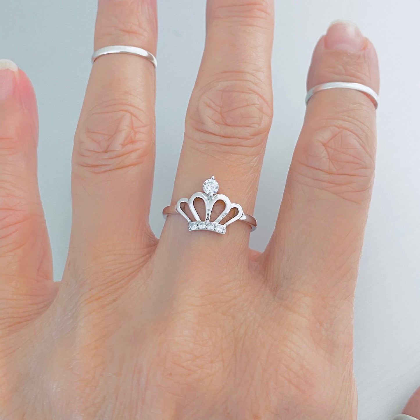 Sterling Silver Delicate Crown Ring with CZ, Royal Queen Princess Silver Rings