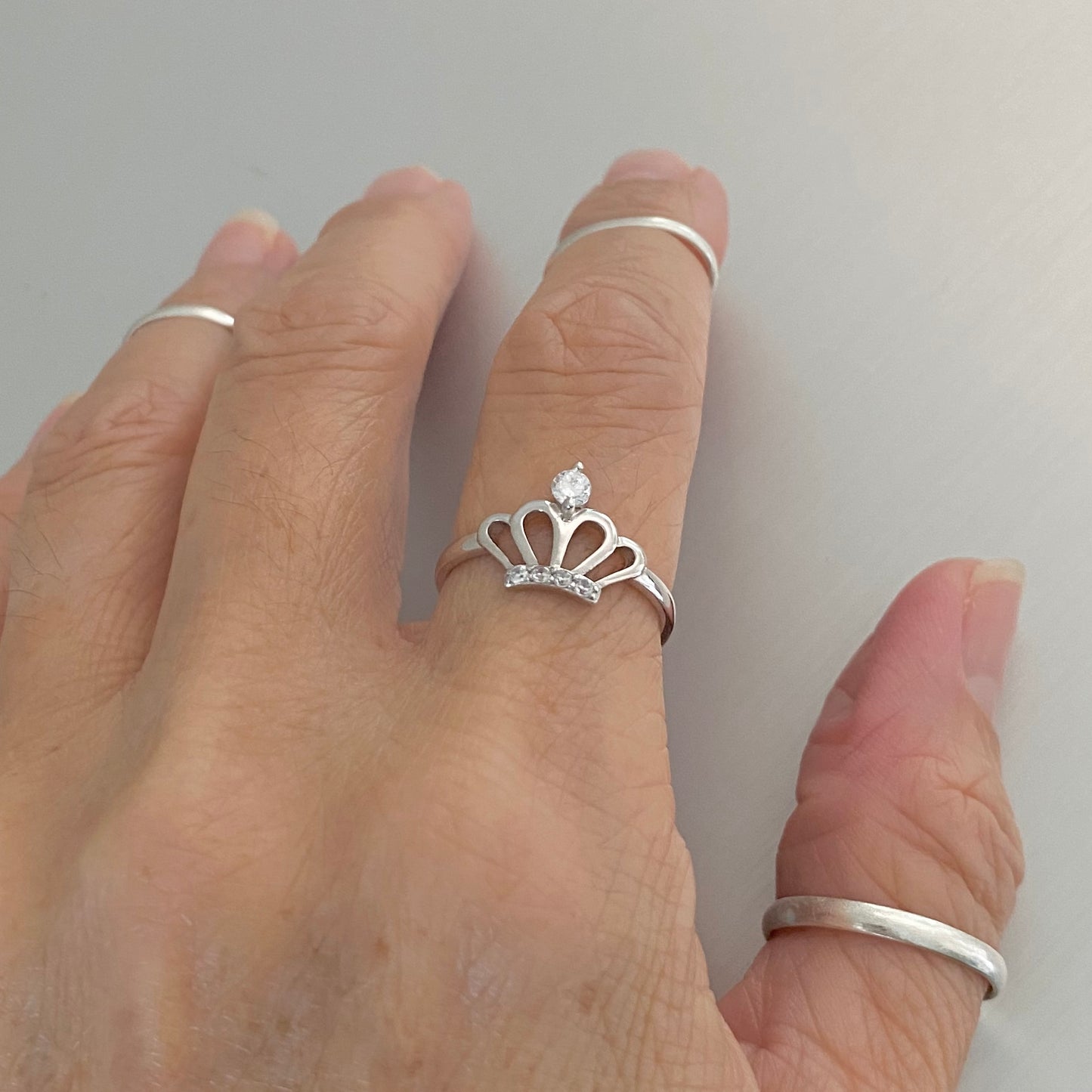 Sterling Silver CZ Crown Ring, Princess Silver Rings, Victory Ring