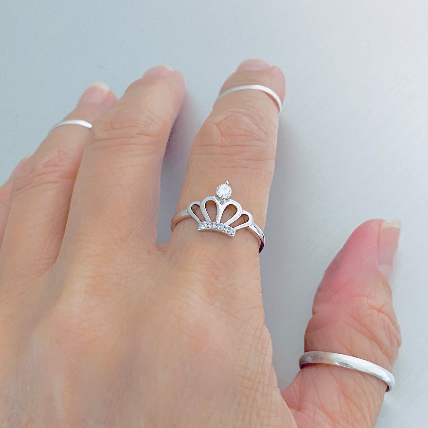 Sterling Silver Delicate Crown Ring with CZ, Royal Queen Princess Silver Rings