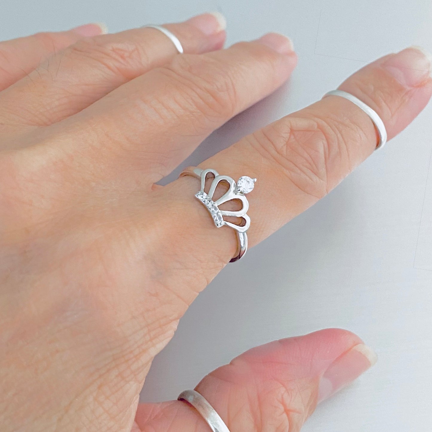 Sterling Silver Delicate Crown Ring with CZ, Royal Queen Princess Silver Rings