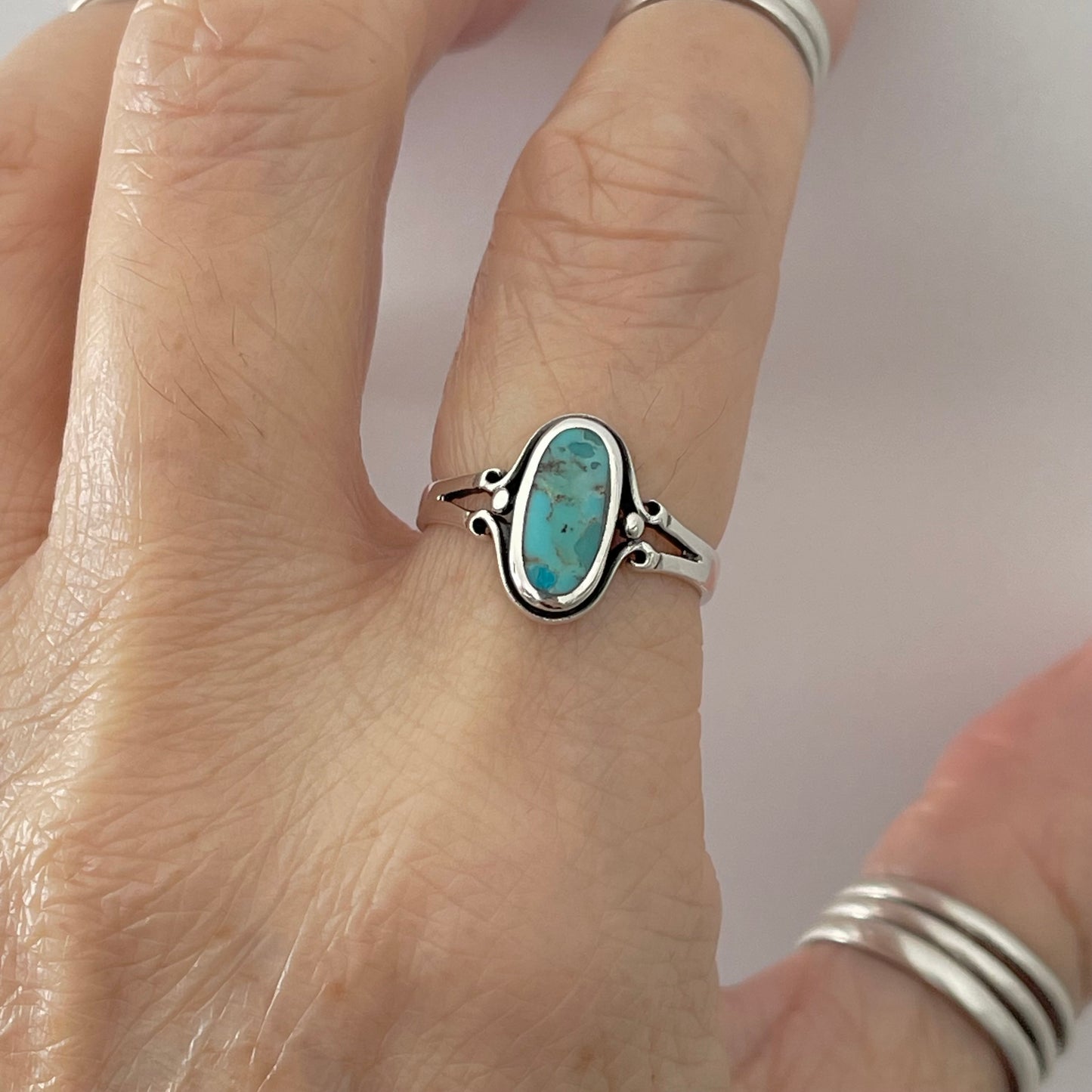 Sterling Silver Oval Synthetic Turquoise Ring, Stone Silver Rings