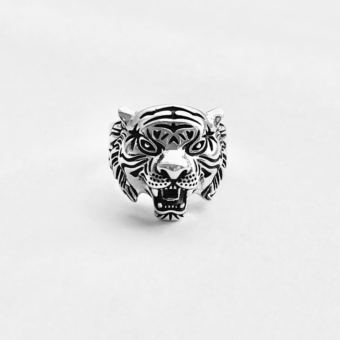 Sterling Silver Unisex Heavy Tiger Head Ring, Big Cat, Silver Rings, Animal Ring, Tigers