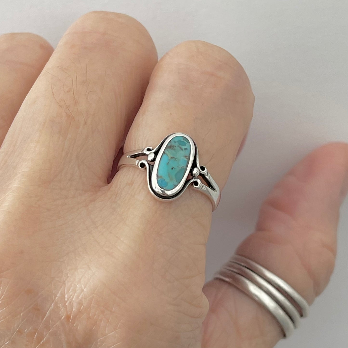 Sterling Silver Oval Synthetic Turquoise Ring, Stone Silver Rings