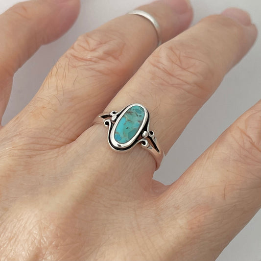 Sterling Silver Oval Synthetic Turquoise Ring, Stone Silver Rings