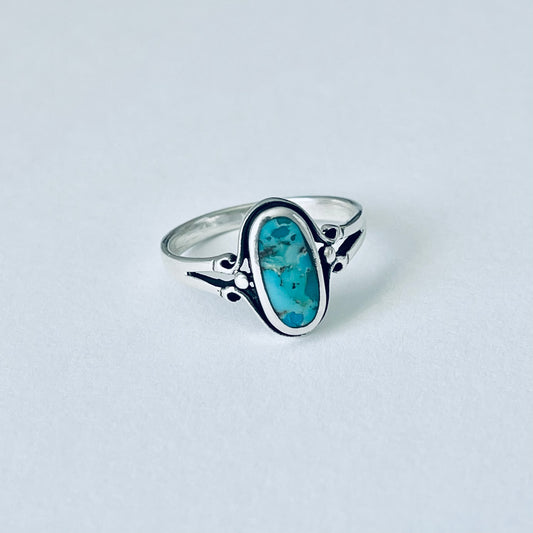 Sterling Silver Oval Synthetic Turquoise Ring, Dainty Stone Jewelry
