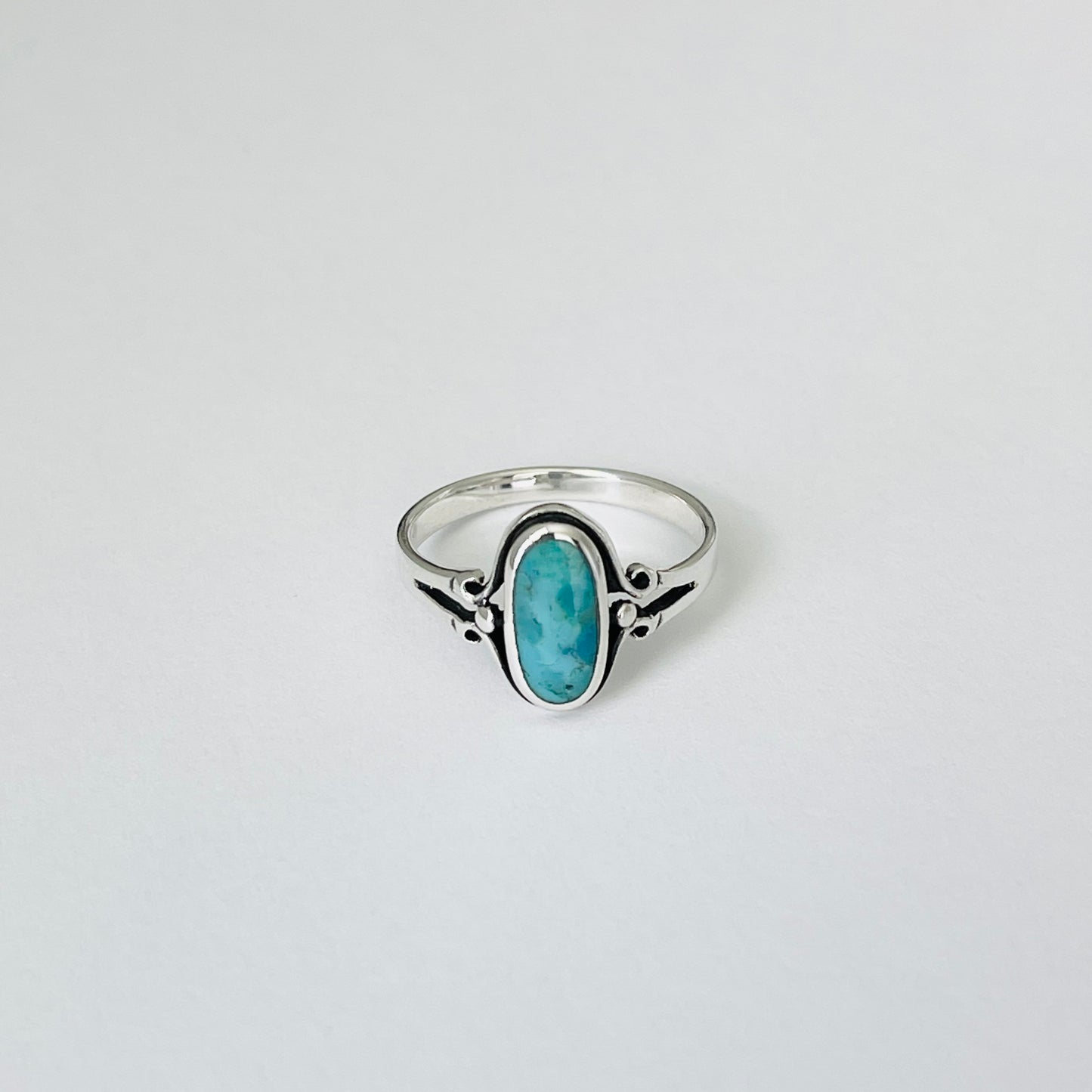 Sterling Silver Oval Synthetic Turquoise Ring, Stone Silver Rings