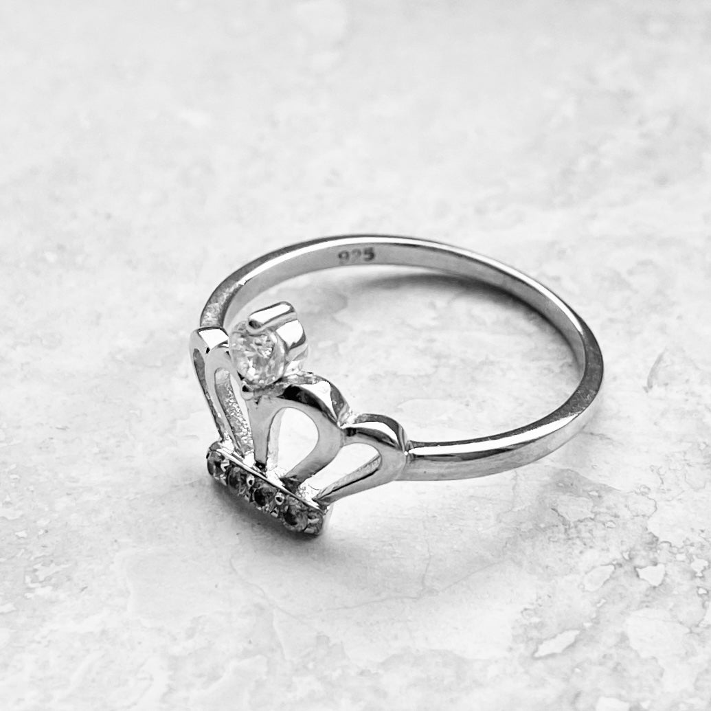 Sterling Silver CZ Crown Ring, Princess Silver Rings, Victory Ring