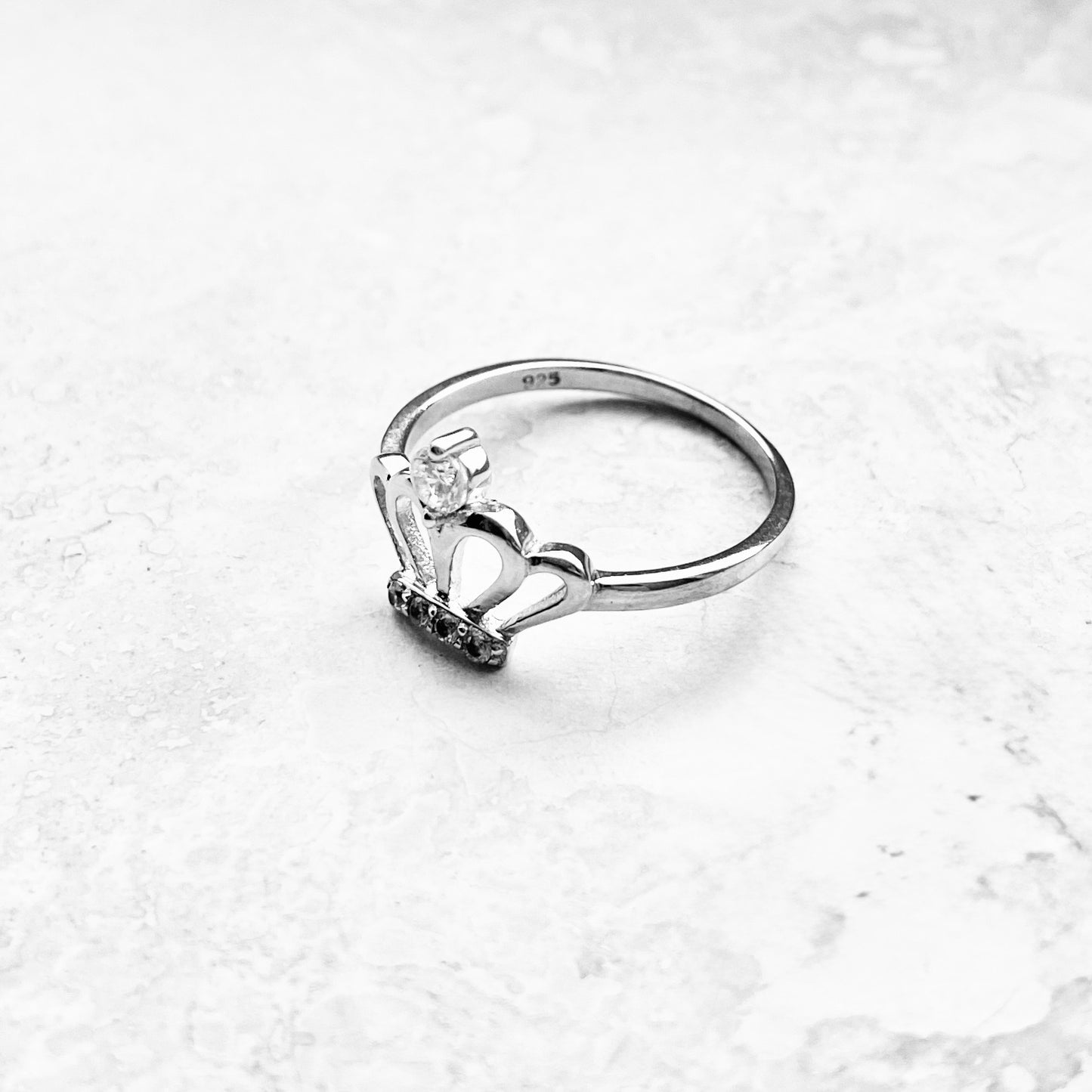 Sterling Silver Delicate Crown Ring with CZ, Royal Queen Princess Silver Rings