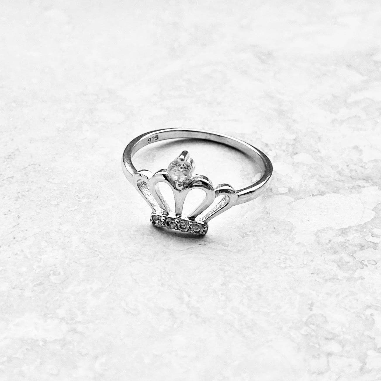 Sterling Silver Delicate Crown Ring with CZ, Royal Queen Princess Silver Rings
