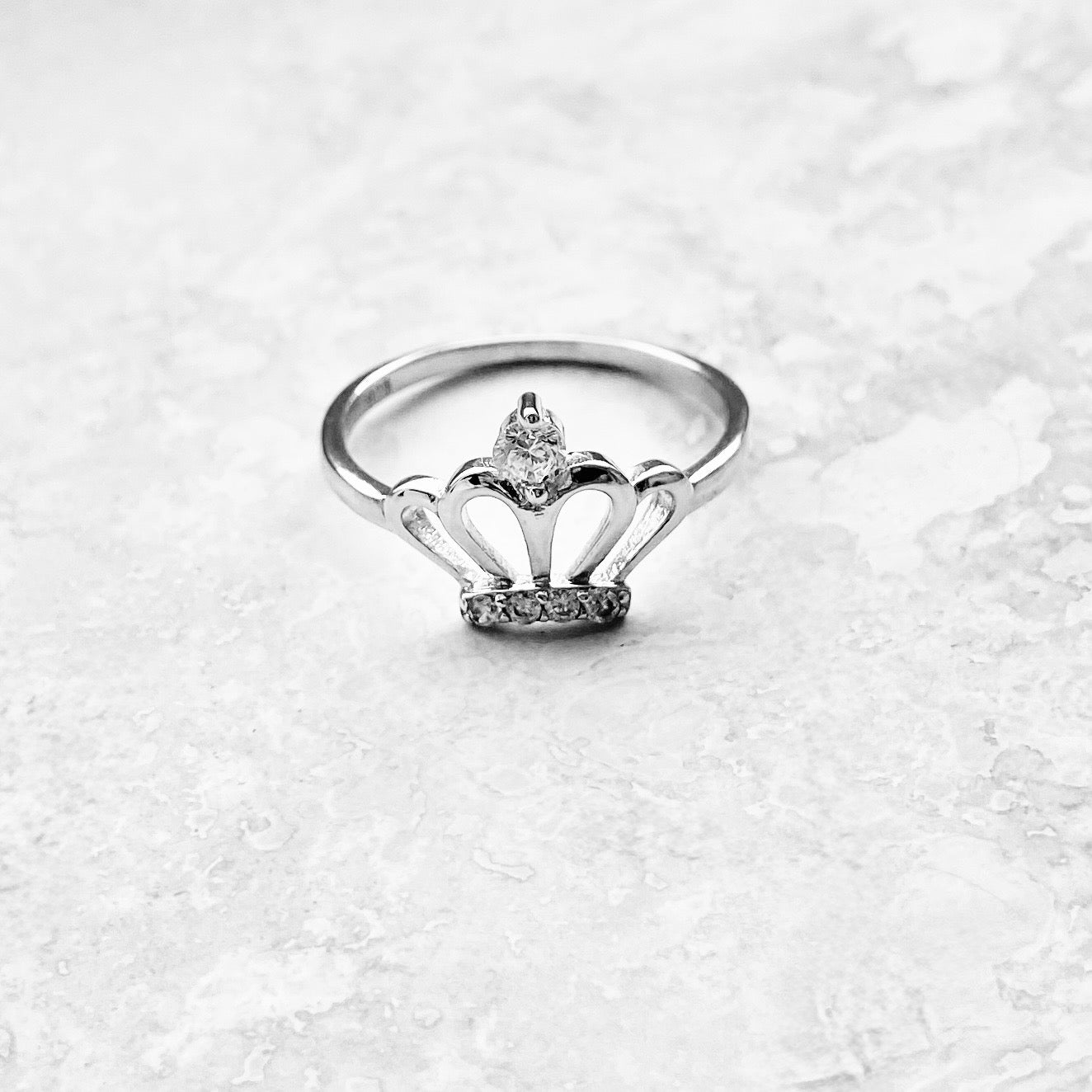 Sterling Silver Delicate Crown Ring with CZ, Royal Queen Princess Silver Rings