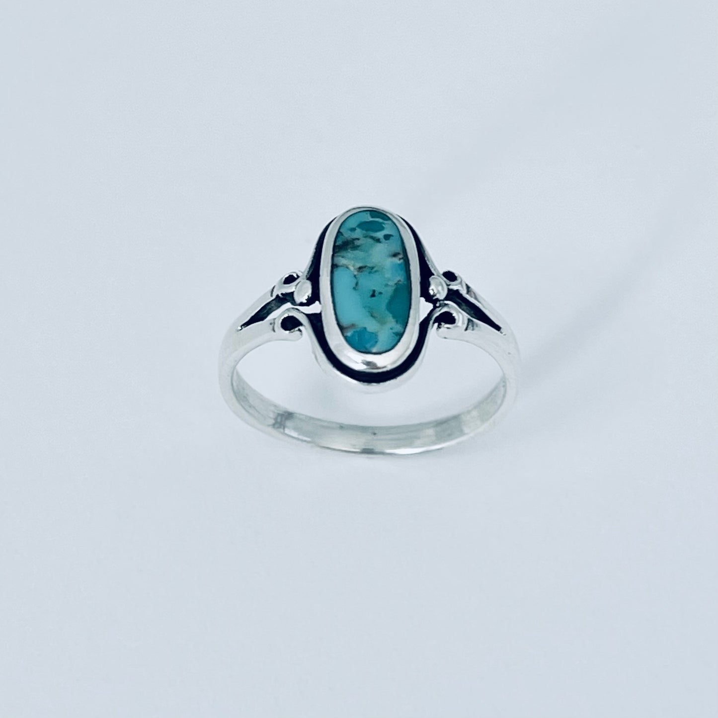 Sterling Silver Oval Synthetic Turquoise Ring, Stone Silver Rings