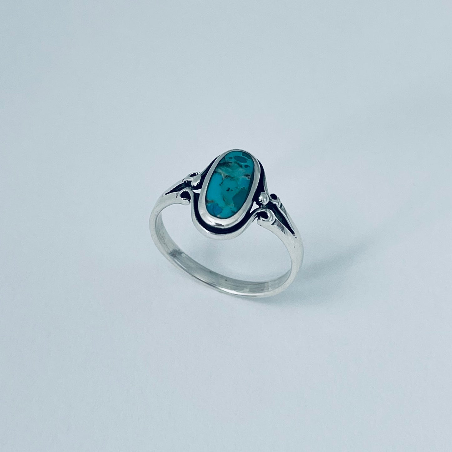 Sterling Silver Oval Synthetic Turquoise Ring, Stone Silver Rings