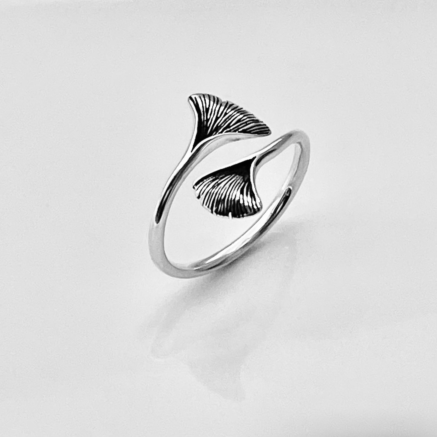 Sterling Silver Delicate Wraparound Ginkgo Leaf Ring | Fan Shaped Leaves Silver Rings