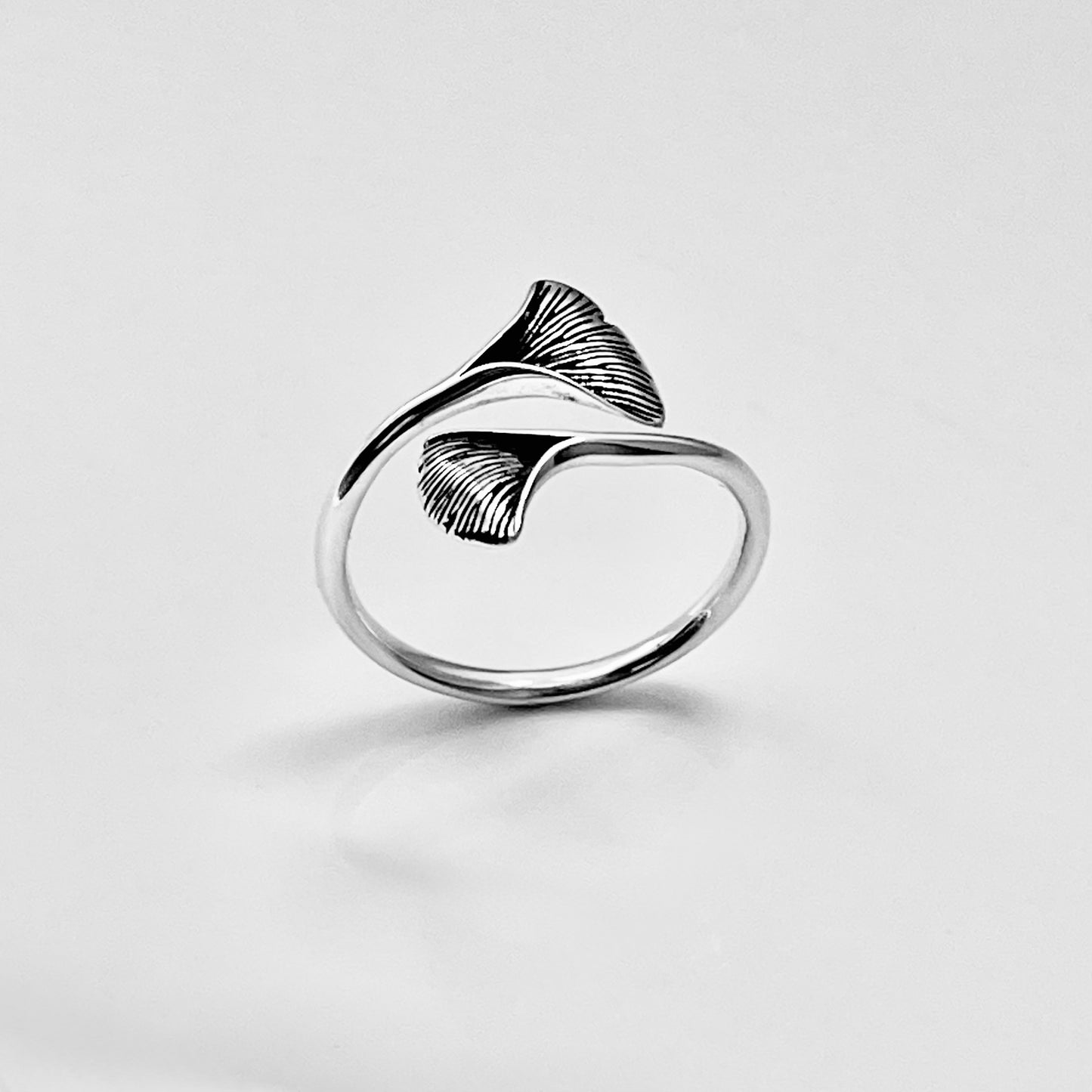 Sterling Silver Delicate Wraparound Ginkgo Leaf Ring | Fan Shaped Leaves Silver Rings