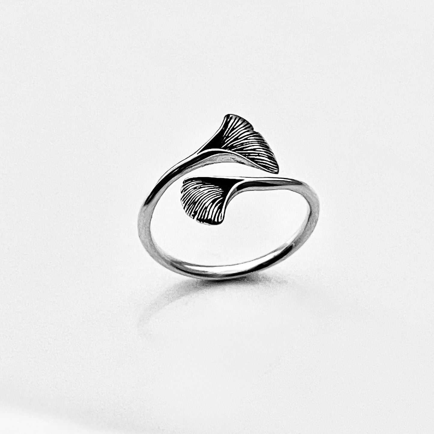 Sterling Silver Delicate Wraparound Ginkgo Leaf Ring | Fan Shaped Leaves Silver Rings