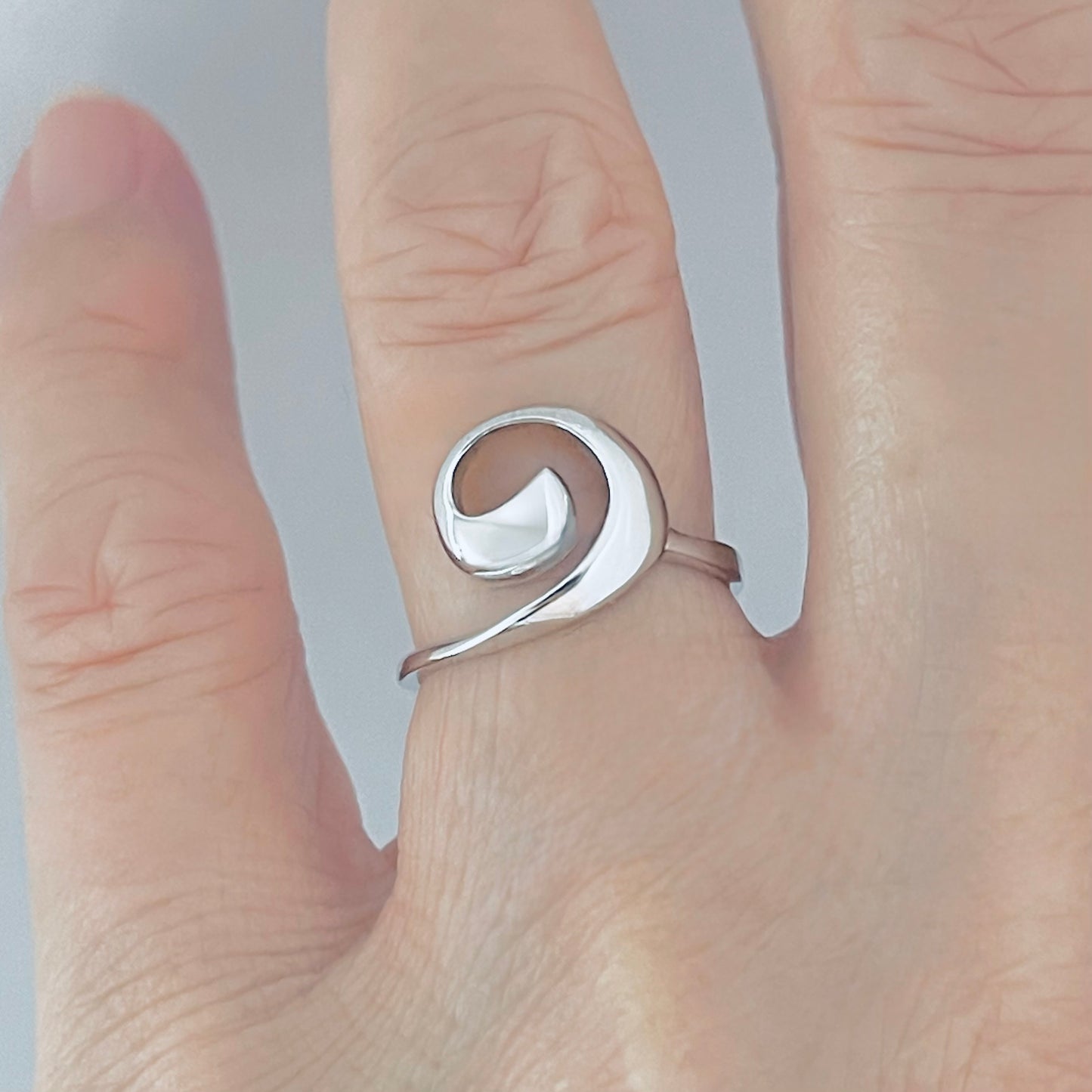 Sterling Silver Spiral Wave Ring, Swirl Silver Rings, Beach Surf Jewelry
