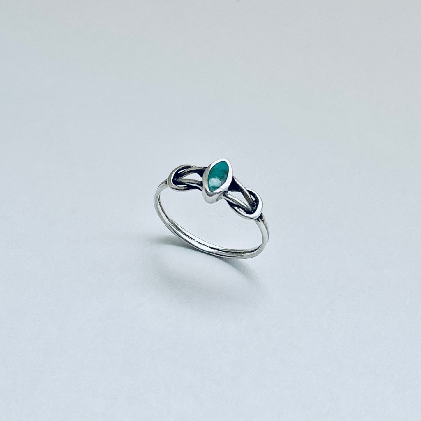 Sterling Silver Small Diamond Shape Turquoise Ring with Infinity Knots, Dainty Jewelry