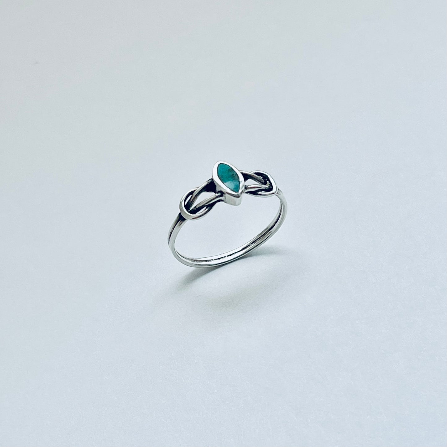 Sterling Silver Small Diamond Shape Turquoise Ring with Infinity Knots, Dainty Jewelry