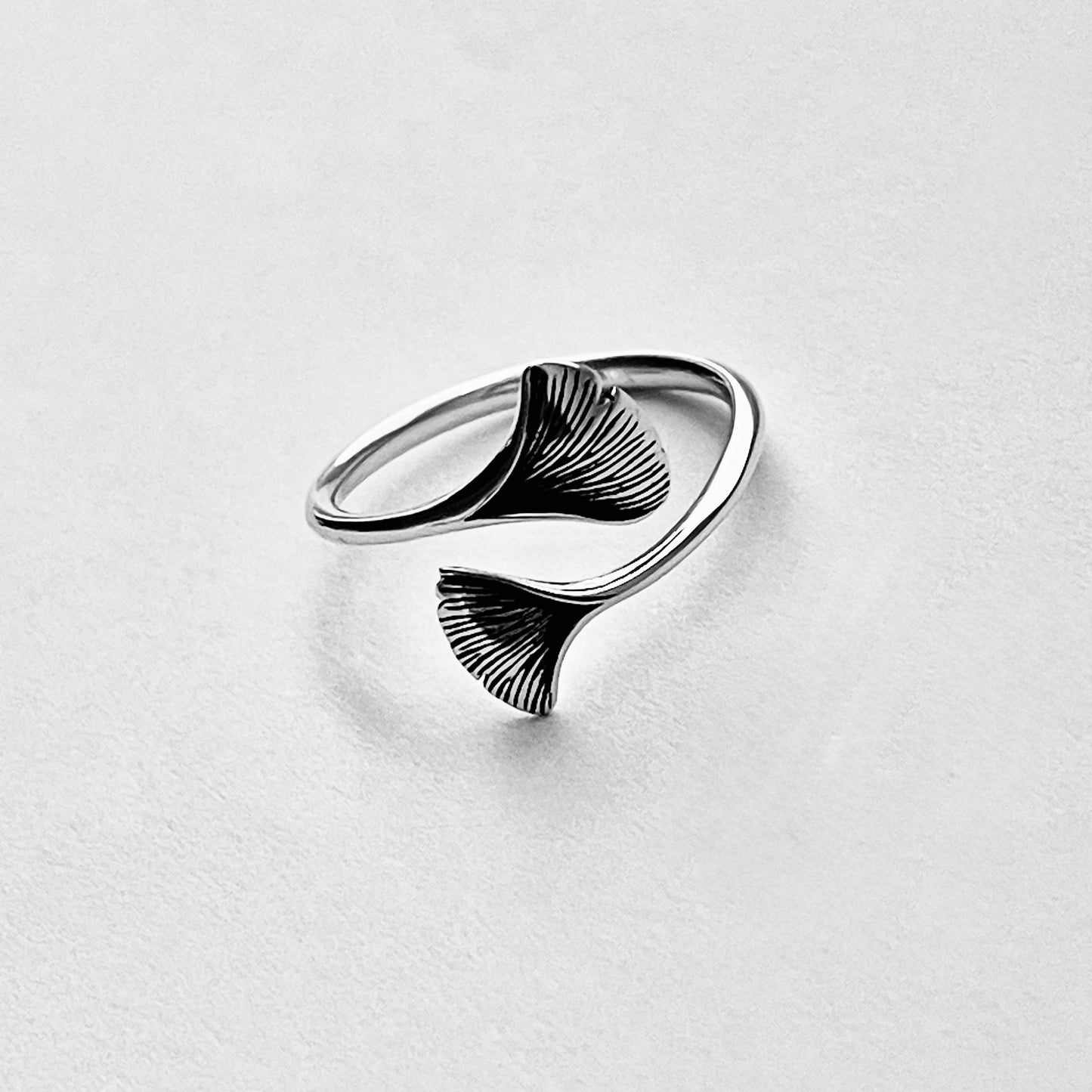 Sterling Silver Delicate Wraparound Ginkgo Leaf Ring | Fan Shaped Leaves Silver Rings