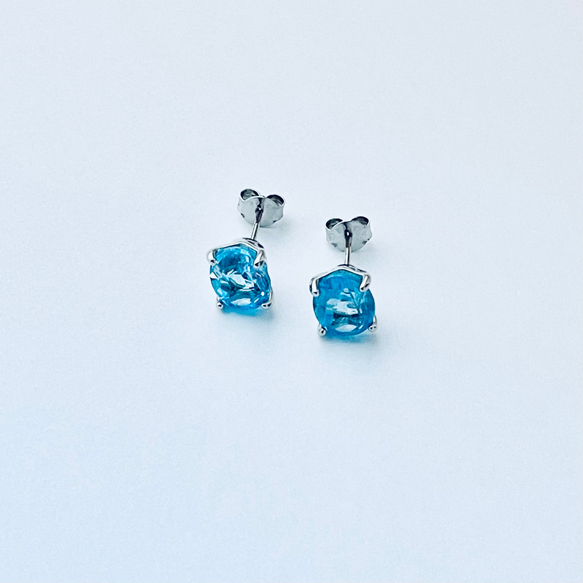 925 Sterling Silver Genuine Blue Topaz Stud Earrings | December Birthstone Silver Earring