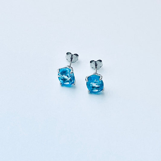 925 Sterling Silver Genuine Blue Topaz Stud Earrings | December Birthstone Silver Earring