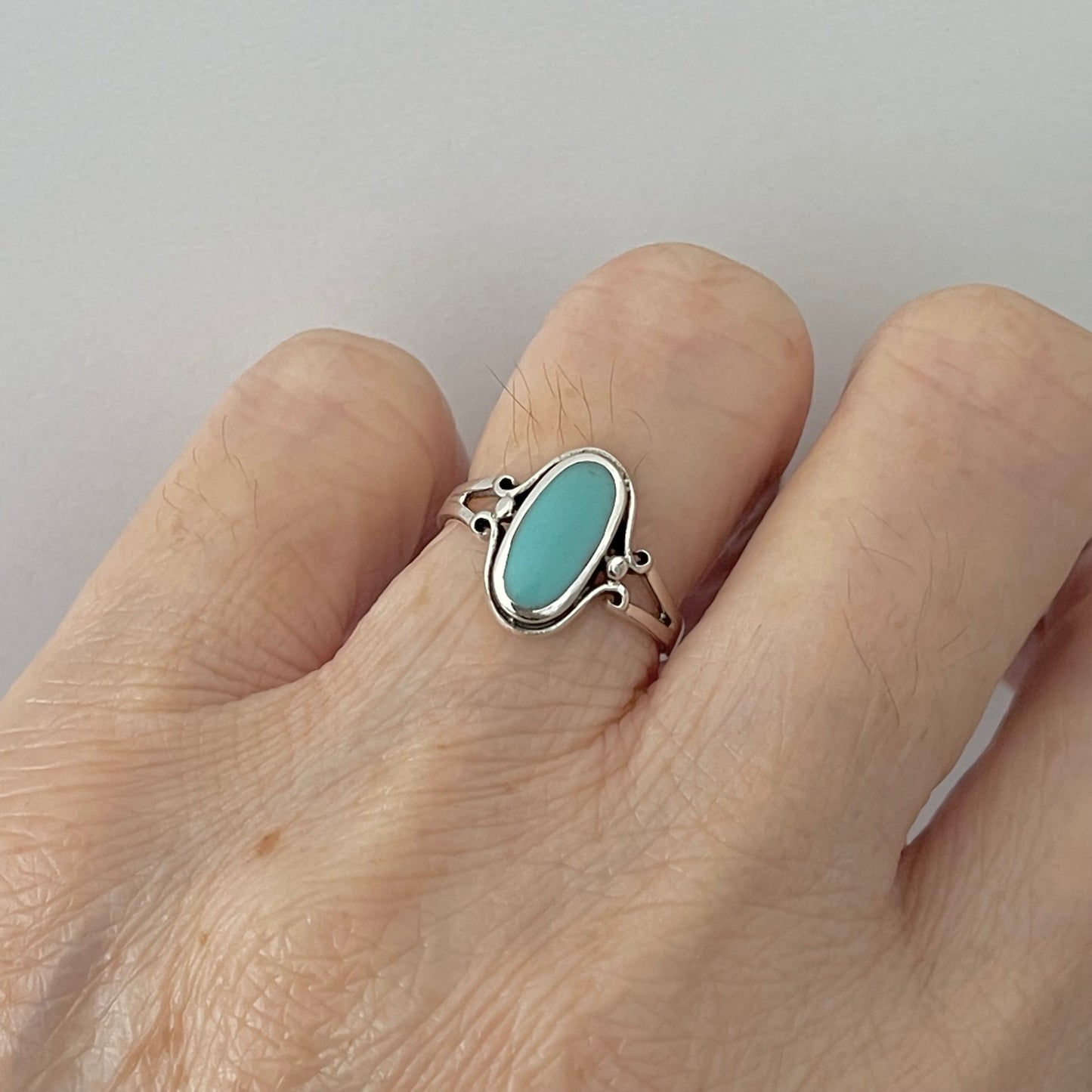 Sterling Silver Oval Synthetic Turquoise Ring, Stone Silver Rings