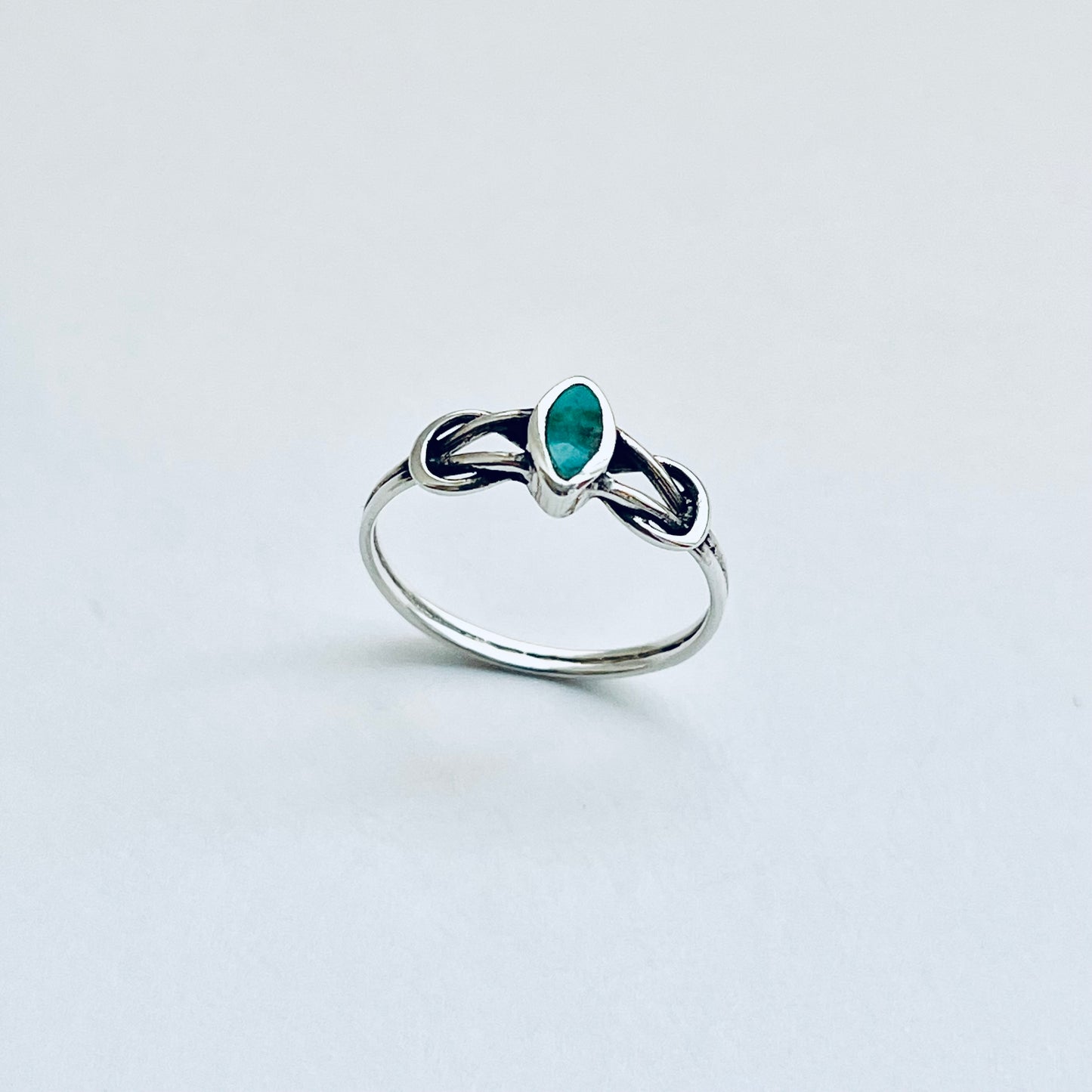 Sterling Silver Small Diamond Shape Turquoise Ring with Infinity Knots, Dainty Jewelry