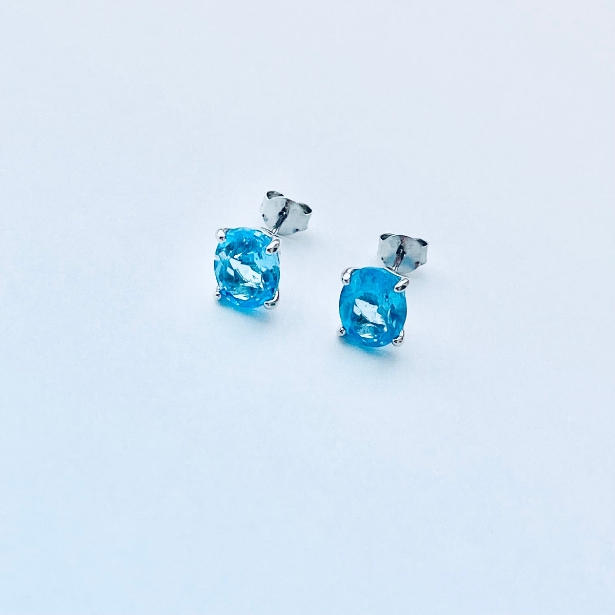 925 Sterling Silver Genuine Blue Topaz Stud Earrings | December Birthstone Silver Earring