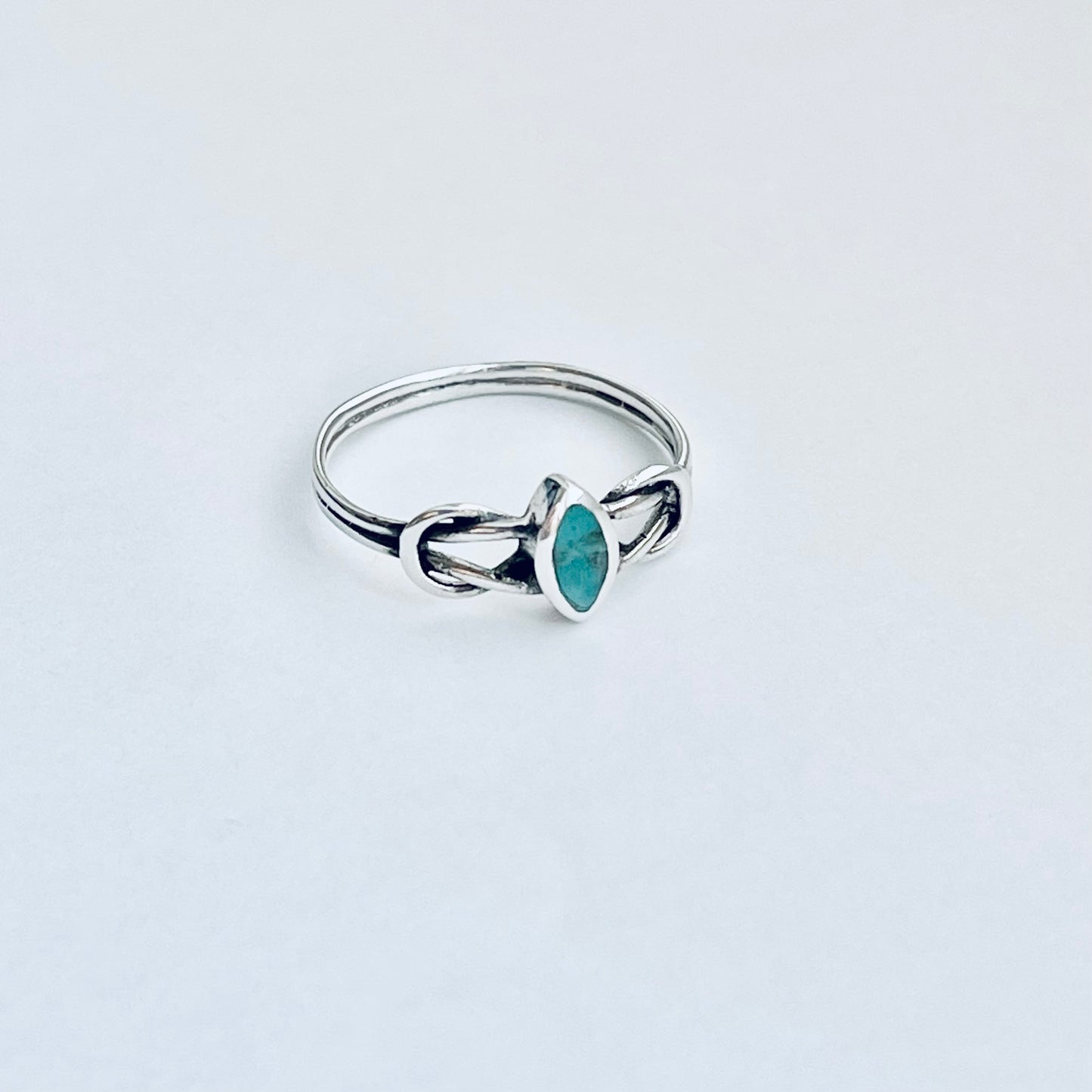 Sterling Silver Small Diamond Shape Turquoise Ring with Infinity Knots, Dainty Jewelry