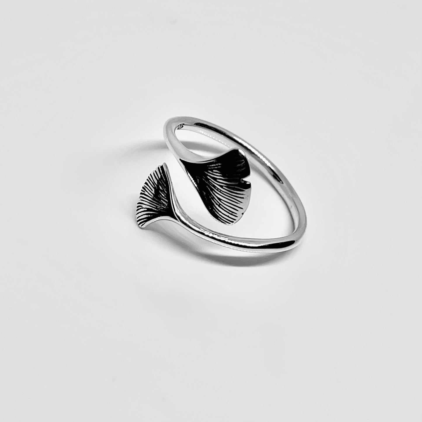 Sterling Silver Delicate Wraparound Ginkgo Leaf Ring | Fan Shaped Leaves Silver Rings