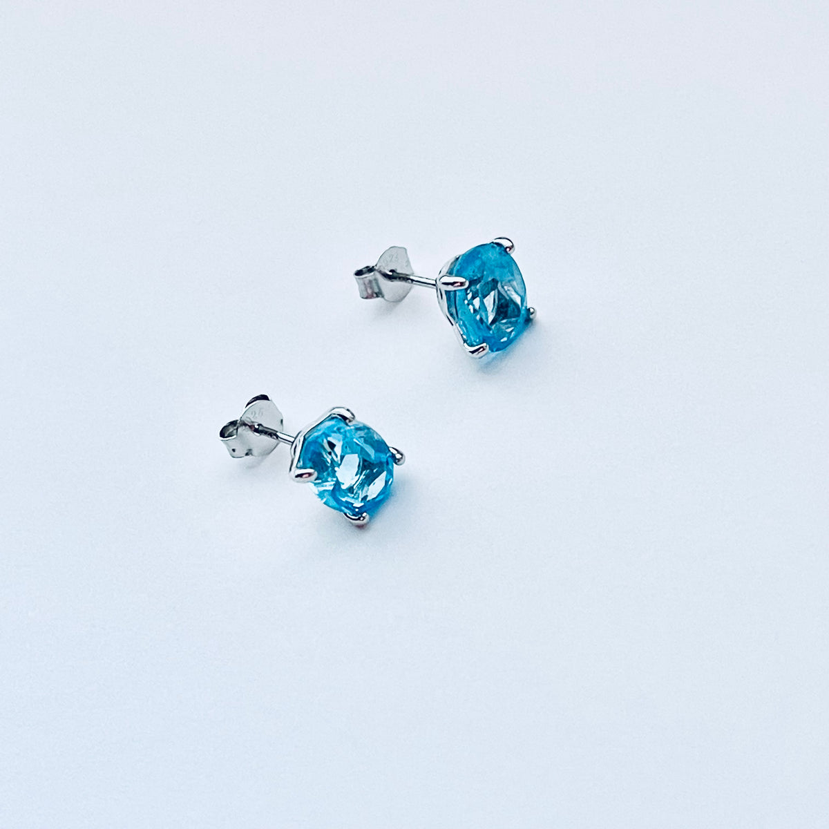 925 Sterling Silver Genuine Blue Topaz Stud Earrings | December Birthstone Silver Earring