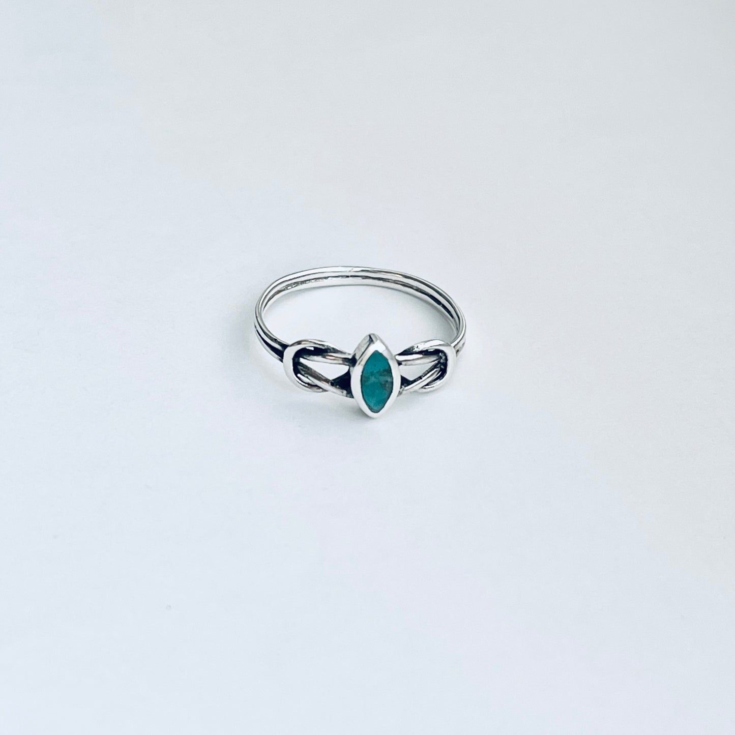 Sterling Silver Small Diamond Shape Turquoise Ring with Infinity Knots, Dainty Jewelry