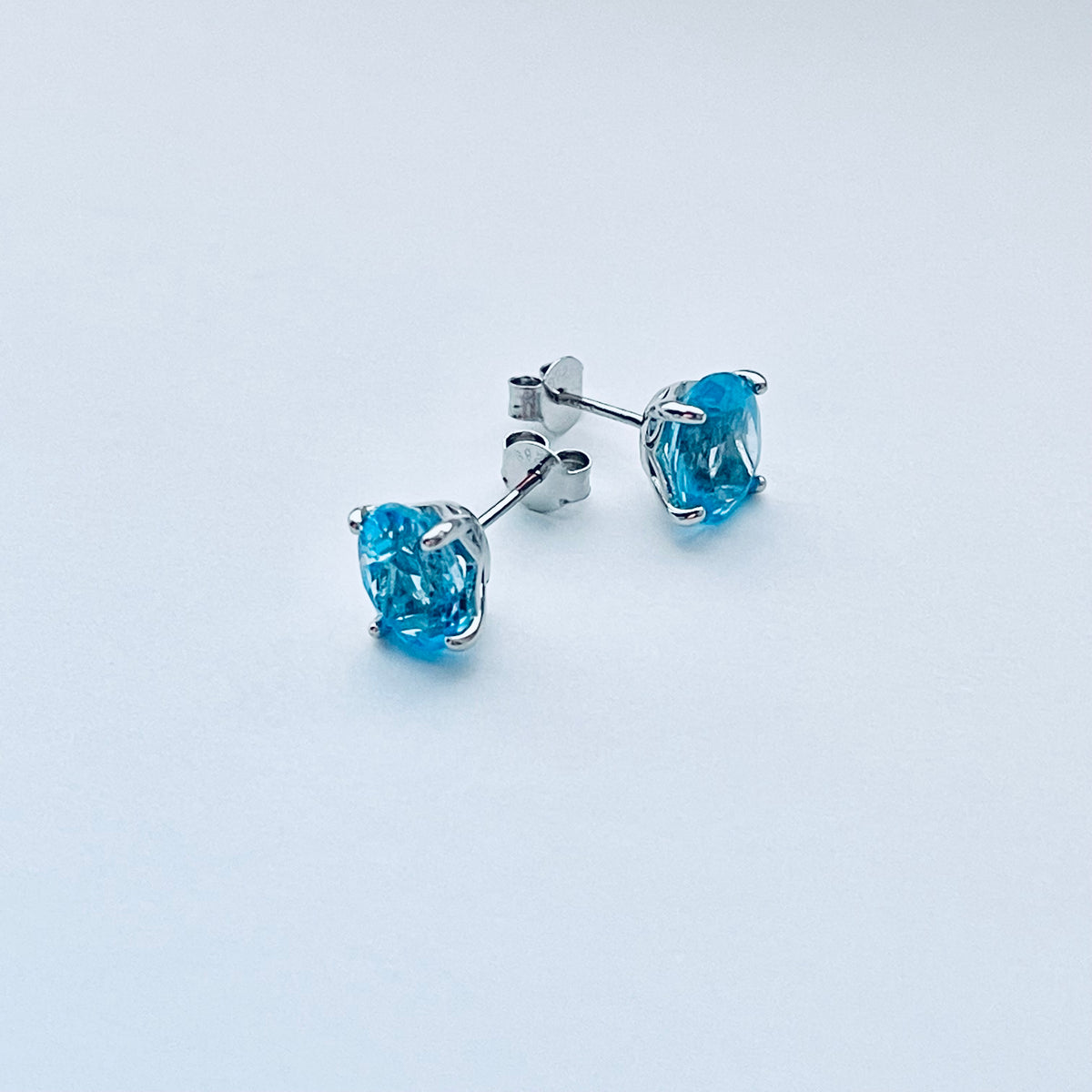 925 Sterling Silver Genuine Blue Topaz Stud Earrings | December Birthstone Silver Earring