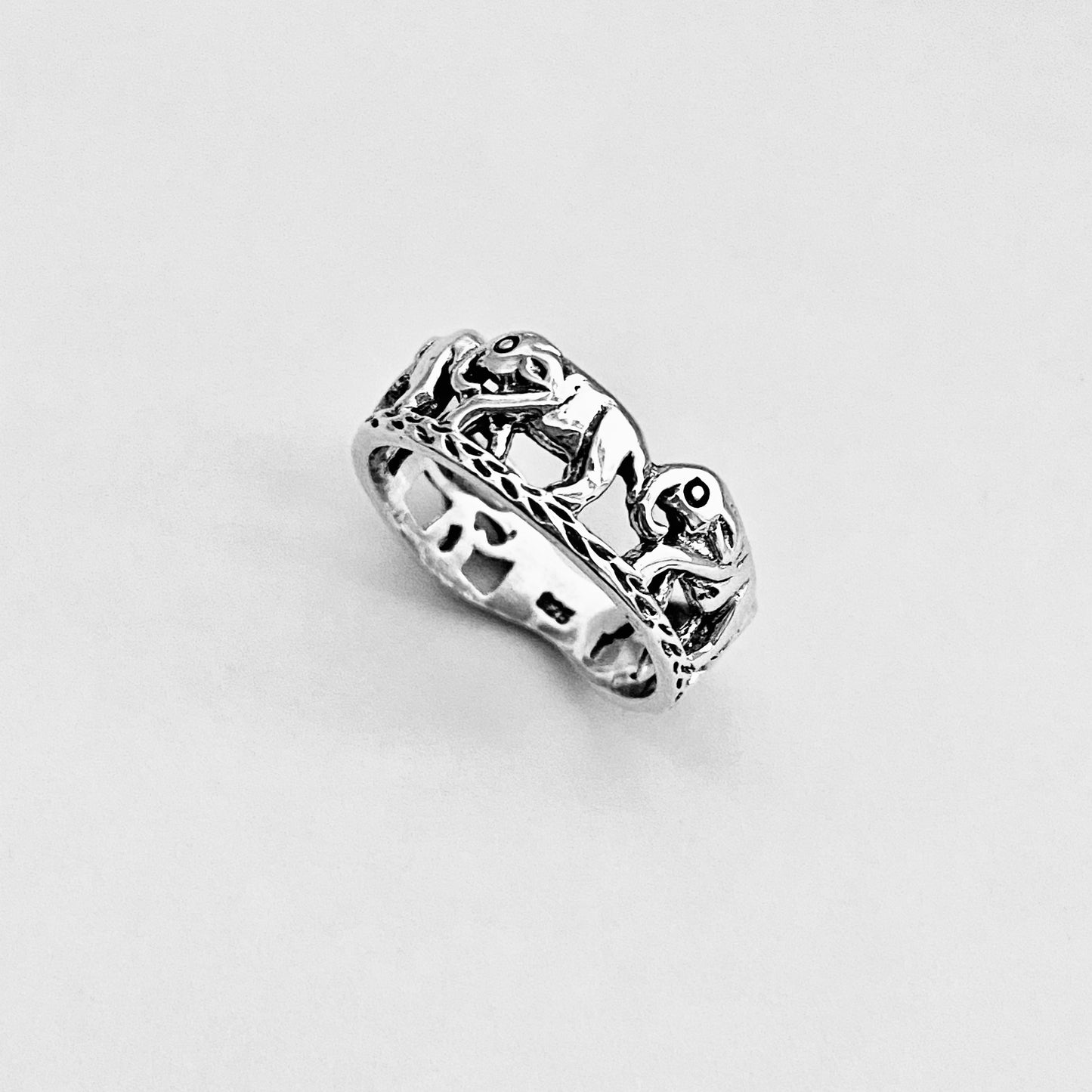 925 Sterling Silver Trunk Down Marching Elephants Ring | Unisex Lucky Animal Silver Rings