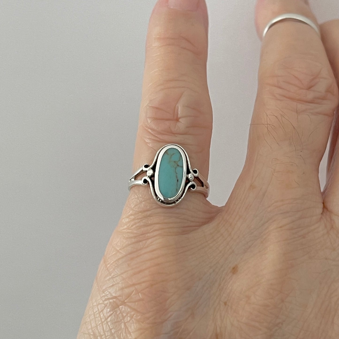 Sterling Silver Oval Synthetic Turquoise Ring, Stone Silver Rings