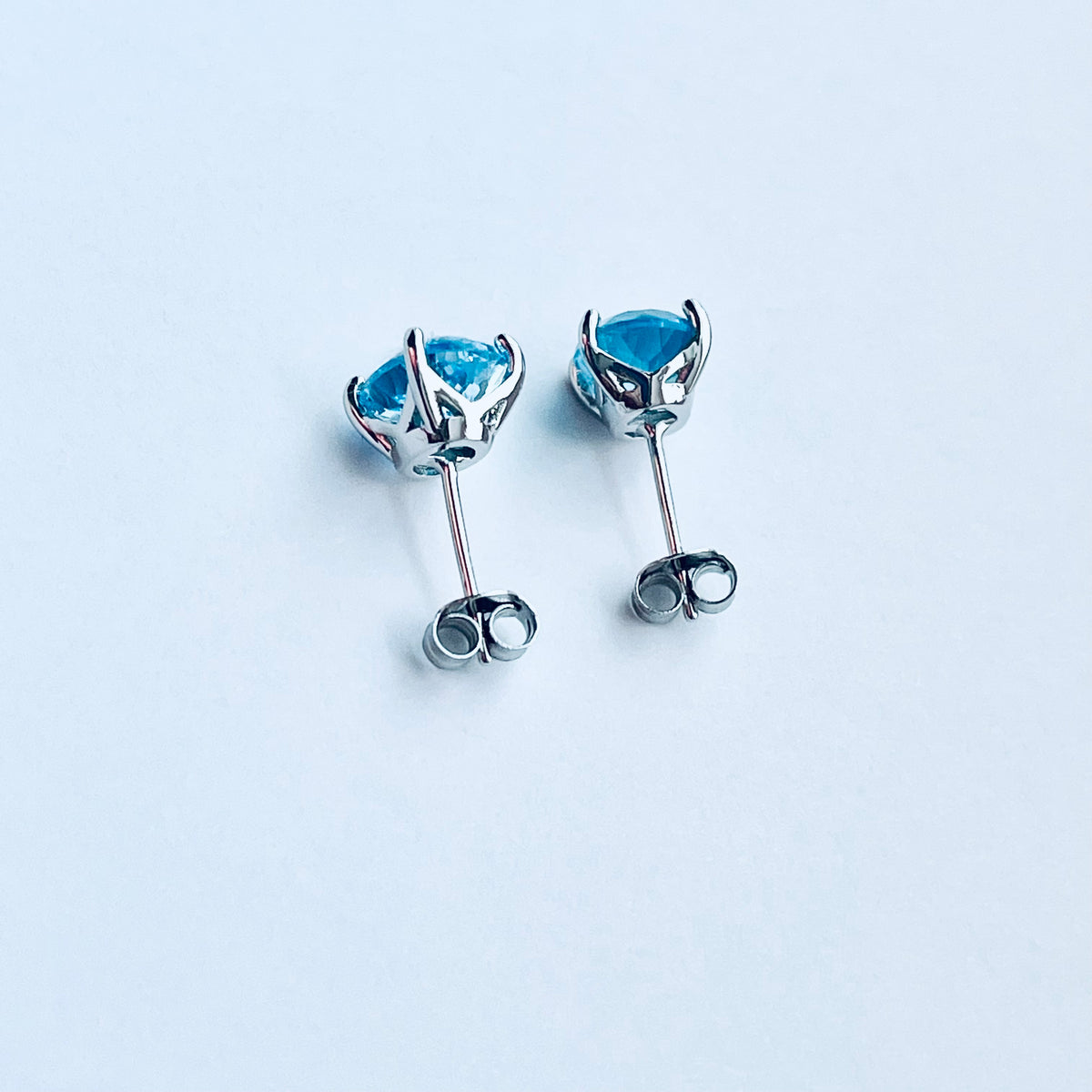 925 Sterling Silver Genuine Blue Topaz Stud Earrings | December Birthstone Silver Earring
