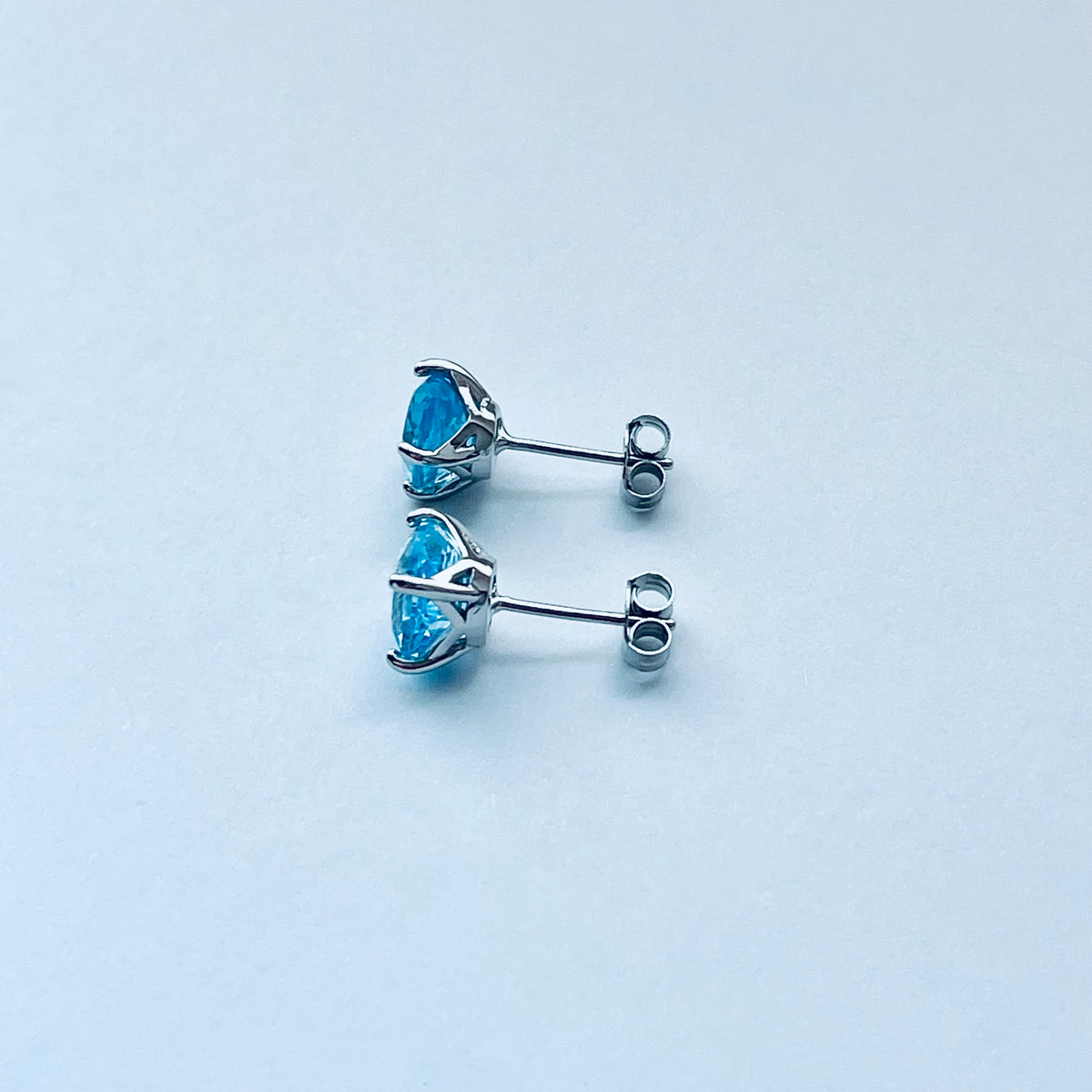 925 Sterling Silver Genuine Blue Topaz Stud Earrings | December Birthstone Silver Earring