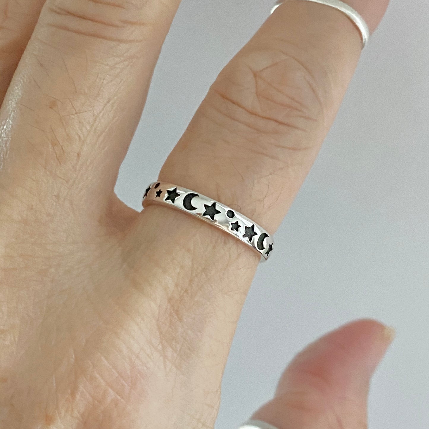 Sterling Silver Eternity Moon and Star Band, Unisex Ring, Wedding Bands, Celestial Rings